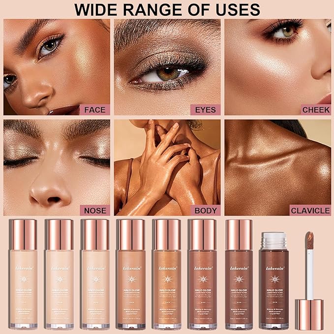 Natural Glow Liquid Filter Makeup, Longwear Face Luminizer, Complexion Booster For Any Part of the Body, Liquid Highlighter with Brush Kit, Infused Hyaluronic Acid, 1.06 fl oz (#03 LIGHT/MEDIUM)-Velvo Beauty