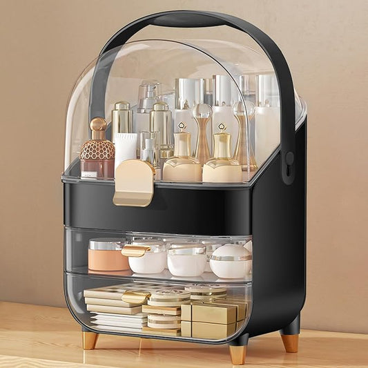 Makeup Organizer, Skincare Holder Bathroom Counter Organizer, Storage Box Cosmetic Display Cases, Teen Girl Gifts Trendy Stuff Make up Organizers for Vanity, Dresser, Countertop (black)-Velvo Beauty