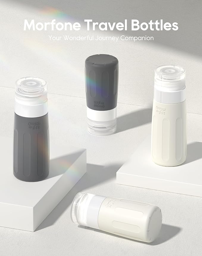 Morfone 16 Pack Silicone Travel Bottles Set for Toiletries TSA Approved Travel Containers Leakproof Squeezable Refillable Accessories 2oz 3oz Travel Essentials for Shampoo Lotion Liquids (BPA Free)-Velvo Beauty