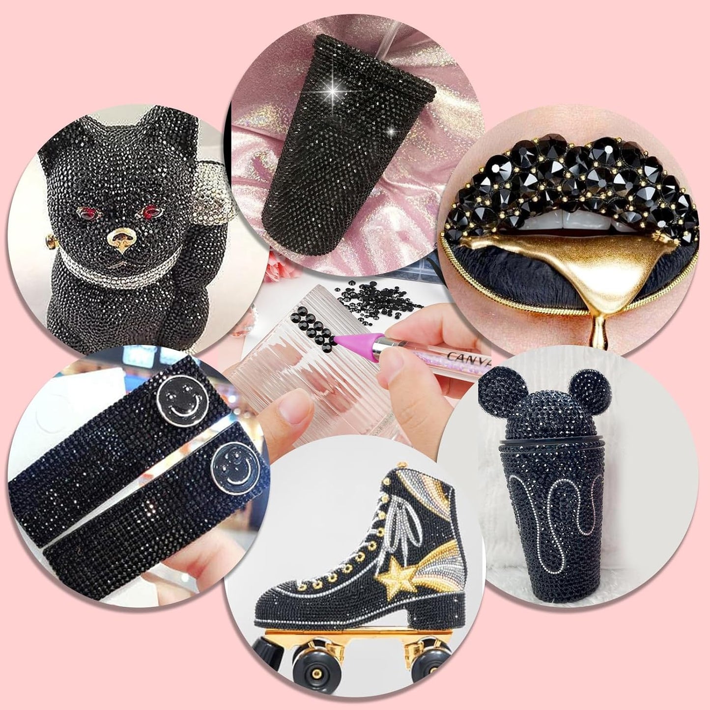 Canvalite 25000PCS Resin Jelly Rhinestones for Crafting, Black Flatback Gems, Bedazzling Crystal with 5x2.5g B7000 Jewelry Glue and Tweezers Dotting Pen for DIY Crafts Clothing Shoes Nail Art-Velvo Beauty