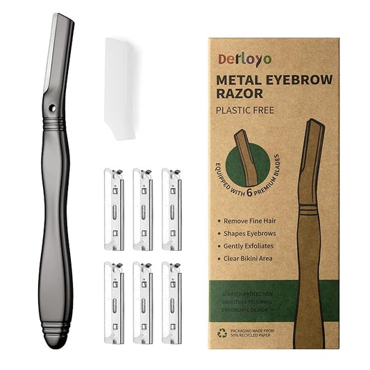 Eyebrow Razor, Dermaplaning Tool for Face, Face Razors for Women, Dermaplane Razor, Hair Removal and Exfoliation, Facial Razor, Face Shaver for Women&Men, 6 Blade Refills with Blade Cover (Black)-Velvo Beauty