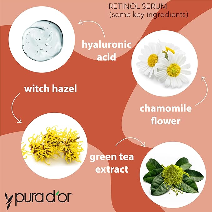 PURA D'OR 3.3 Oz Retinol Serum For Nighttime - Advanced PM Skin Care Formula - Anti-Aging Wrinkle Reducer for Radiant Skin - Natural Vitamin A & Collagen Booster - Fine Lines Treatment - Travel Size-Velvo Beauty
