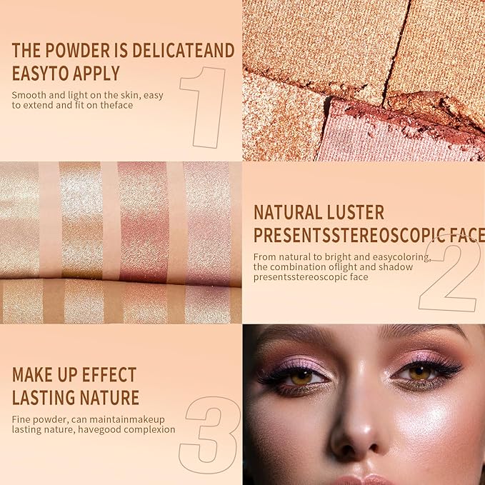 Highlighter Powder Palette, 5 Colors Makeup Palette Contour Palette Eyeshadow Makeup Kit Waterproof Long Lasting Brilliant Lighten Skin Color Professional Versatile Face Shading Set(1, brown, Large)-Velvo Beauty