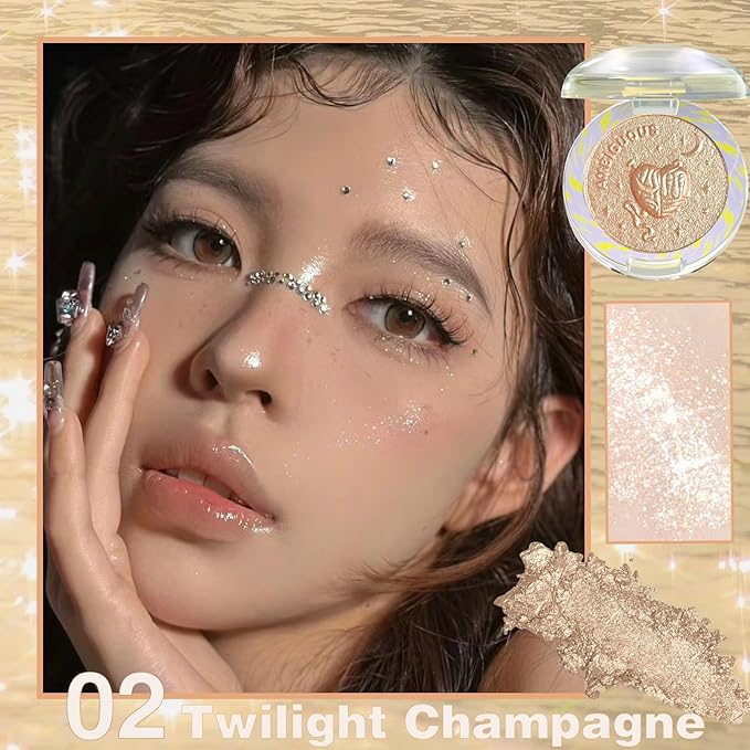Glitter Sparkly Face Highlighter Makeup Palette Shimmer Radiant Glow Illuminator Iluminadores Palette 6g (02 Twilight Champagne)-Velvo Beauty