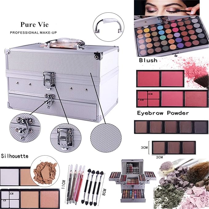 Pure Vie All In One Makeup Palette Gift Set Including 94 Eyeshadow, 12 Concealer, 3 Pressed Powder, 12 Lip Gloss, 3 Blush, 8 Eyebrow Powder - Harmony Makeup Contouring Kit for Salon and Daily Use #N4-Velvo Beauty