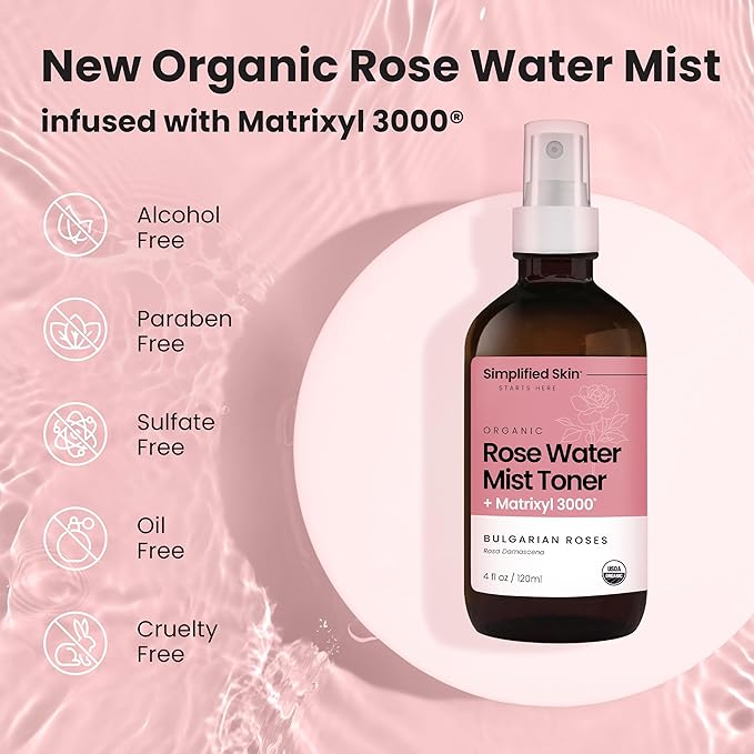 Rose Water Spray for Face with Matrixyl 3000 - Organic Rosewater Face Mist with Aloe Vera & Hyaluronic Acid - Hydrating, Reduces Fine Lines, Boosts Collagen Production, & Soothes Skin - 4 Fl Oz-Velvo Beauty