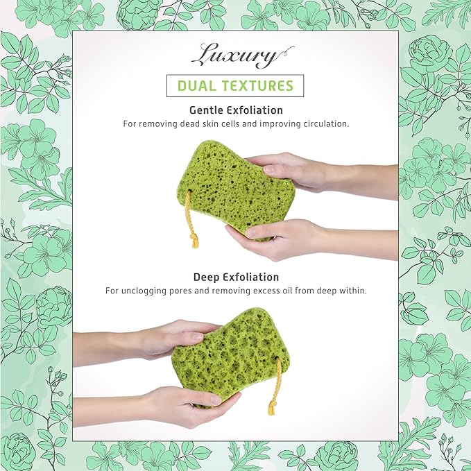 Spongentle Deep Cleansing Dual Texture Body Loofah Sponge, Vacuum Sealed, for Bath and Shower, for Gentle and Deep Exfoliation, Generous and Rich Lather, (Pack of 3)-Velvo Beauty