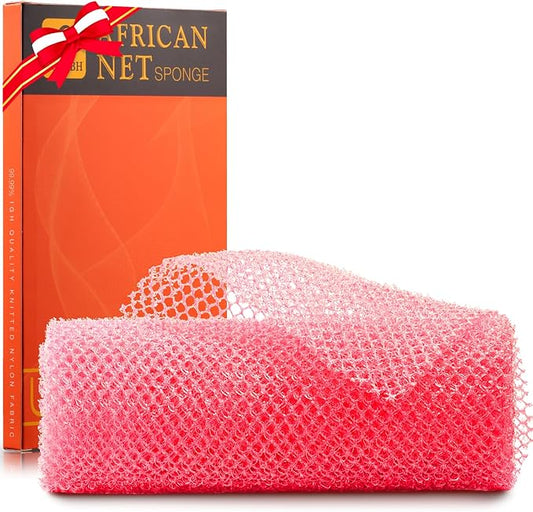 UJFQBH African Net Sponge African Net Long Net Bath Sponge Exfoliating Shower Body Scrubber Back Scrubber Skin Smoother,Great for Daily Use (Pink)-Velvo Beauty