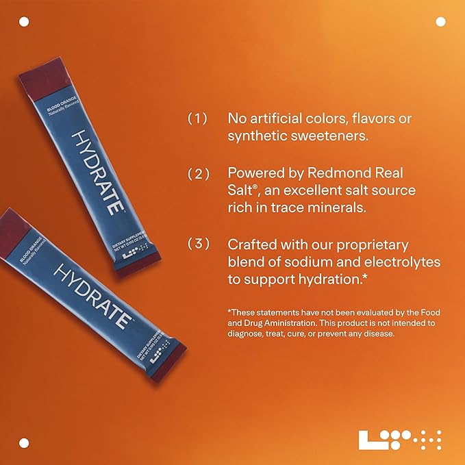 LTH Hydrate Hydration Mix - Trusted by Life Time Fitness Members - NSF Certified for Sport - Electrolyte Powder - Plant-Based, Non-GMO, Gluten Free - 15 Single-Serve Packets (Blood Orange) - 2-Pack-Velvo Beauty