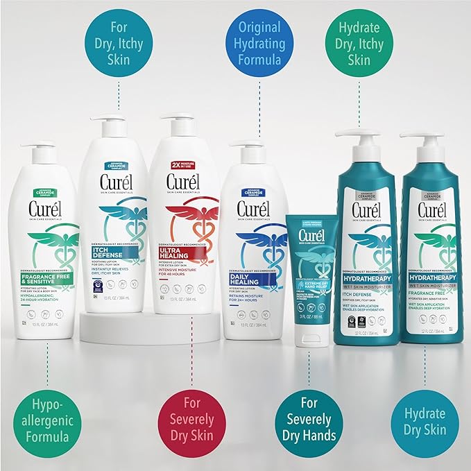 Curel Ultra Healing Intensive Fragrance-Free Lotion For Extra-Dry Skin, Dermatologist Recommended, Ideal for Sensitive Skin, Cruelty Free, Paraben Free, 1 Oz, Pack of 30-Velvo Beauty