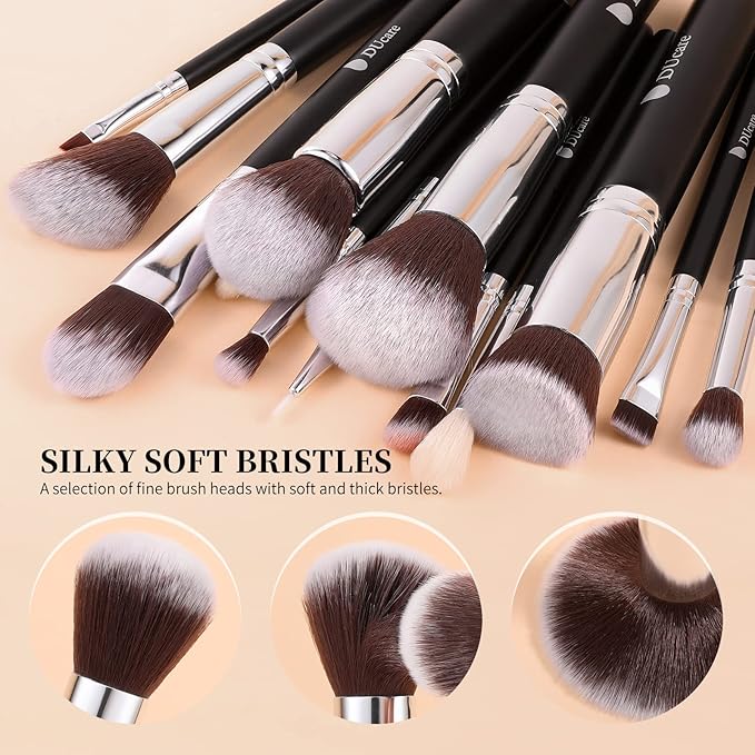 DUcare 15pcs Classic Black Makeup Brush Set with Bag Professional Soft Synthetic Foundation, Blending, Eyeshadow, Powder, Concealer Brushes for Flawless Makeup Application-Velvo Beauty