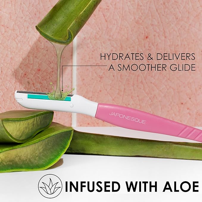 Japonesque Dermaplaner with Soothing Aloe Comfort Strip - Facial Dermaplane Razor, Skin Tool with Ultra Precision Blade for Facial Hair Removal and Exfoliation, 5pk-Velvo Beauty