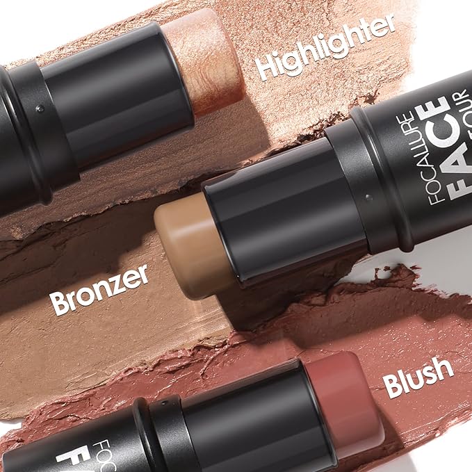 FOCALLURE 3 Pcs Cream Contour Sticks,Shades with Highlighter & Bronzer & Blush,Non-greasy Long-wear Face Contouring Pen,Easy to Sculpt the Face and Create a Lightweight Finishing Makeup,MEDIUM-Velvo Beauty