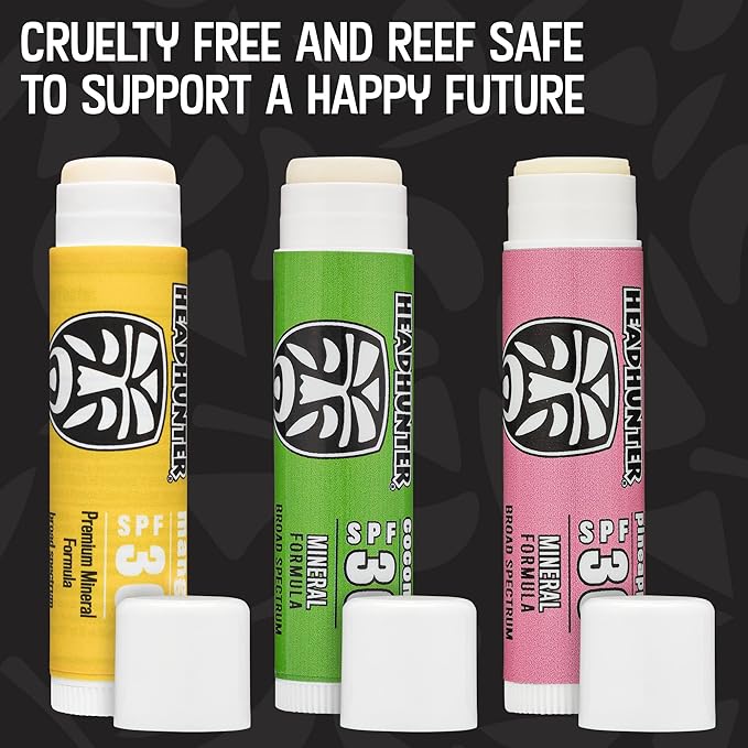 Headhunter Sport Chapstick Sunscreen SPF 30, Natural Mineral Waterproof Lip Balm For Sun Protection, Ultra Solar Defense - Reef Safe Sunblock Chap Stick, 3 Flavors - Coconut, Pineapple, Mango (9 Pack)-Velvo Beauty