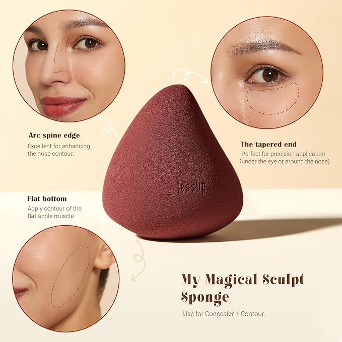 Jessup Foundation Brush with Makeup Sponge Set, 1pc Flat Top Kabuki Brush and 3pcs Make up Sponges for Concealer Blending Blush Powder Buffing Stippling with Gift Box, T505-Velvo Beauty
