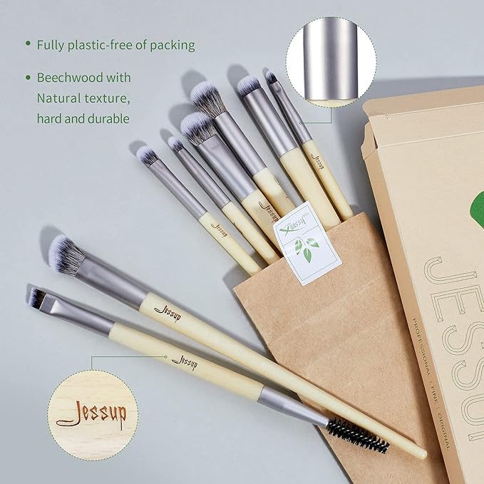 Jessup Eyeshadow Brush Set 8pcs Eye Makeup Brushes Premium Cruelty-Free Eyeshadow Blending Concealer Eyebrow Eyeliner Spoolie Brush Kit T328-Velvo Beauty