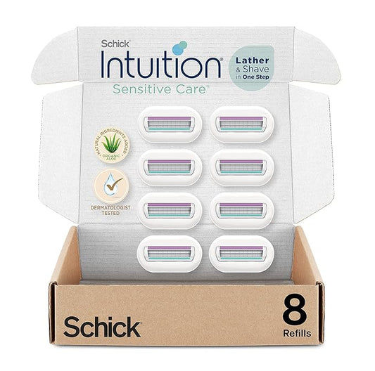 Schick Intuition Refill, Razor Blades with Organic Aloe for Women Sensitive Skin | 8 Count (Pack of 1)-Velvo Beauty