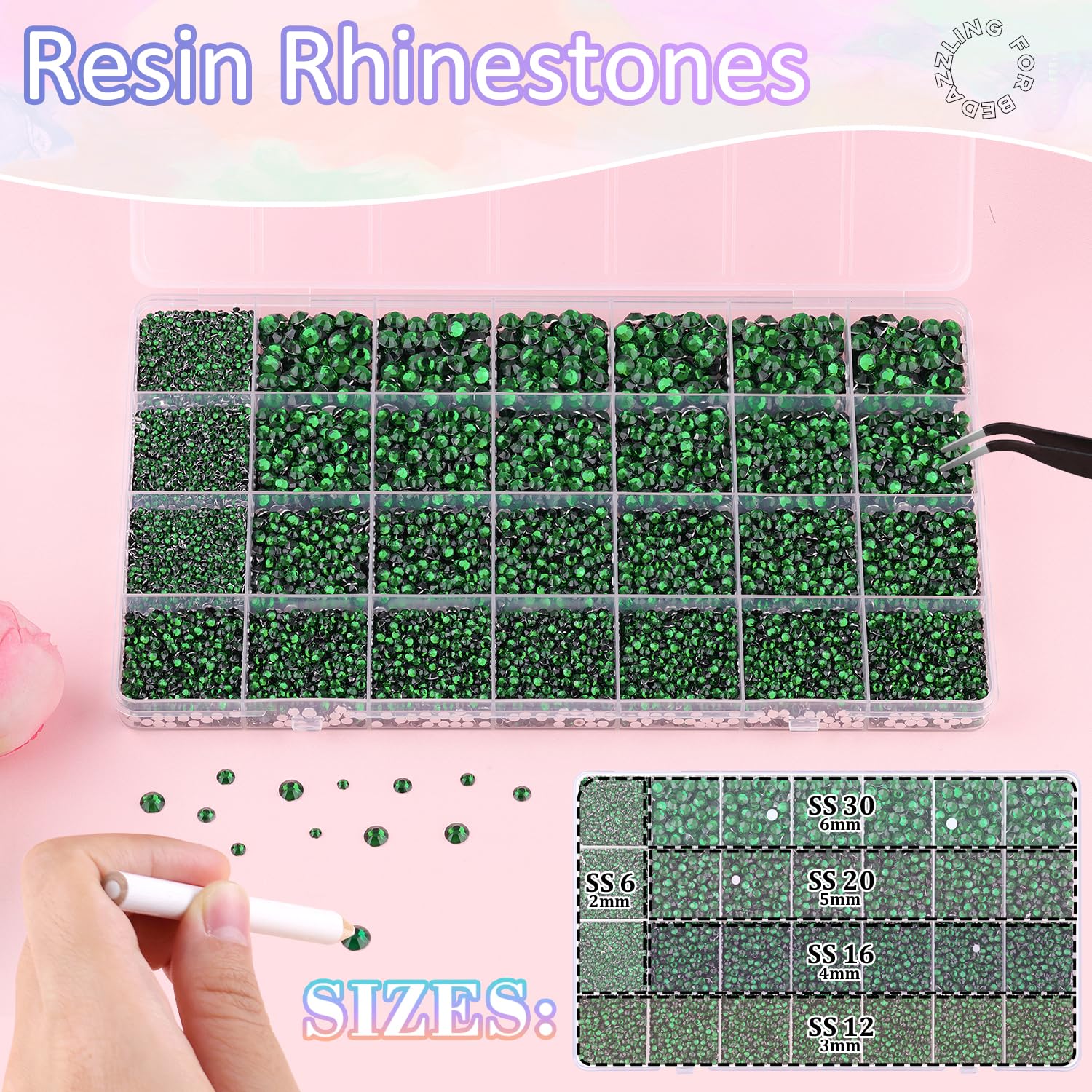 30000Pcs Resin Rhinestones for Bedazzling with 3Pcs B7000 Jewelry Glue, Emerald Green Flatback Gems Rhinestones for Crafting, Clothing Tumblers Mugs Shoes Fabric Decor Nail Art-Velvo Beauty