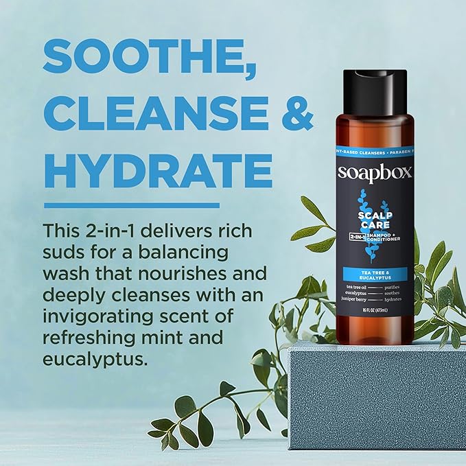Soapbox Men's Scalp Care 2 in 1 Shampoo and Conditioner For Men, Natural Mens Shampoo and Conditioner, Tea Tree & Eucalyptus, 16oz-Velvo Beauty