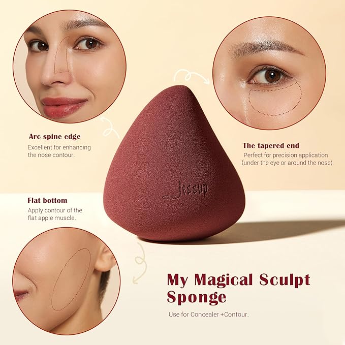 Jessup Makeup Brushes Set with Makeup Sponge, 7pcs Double Sided Makeup Brushes for Foundation Concealer Blush Eyeshadow Contour Bronzer Powder Blending Eyebrow Eyeliner with Gift Box, T506-Velvo Beauty