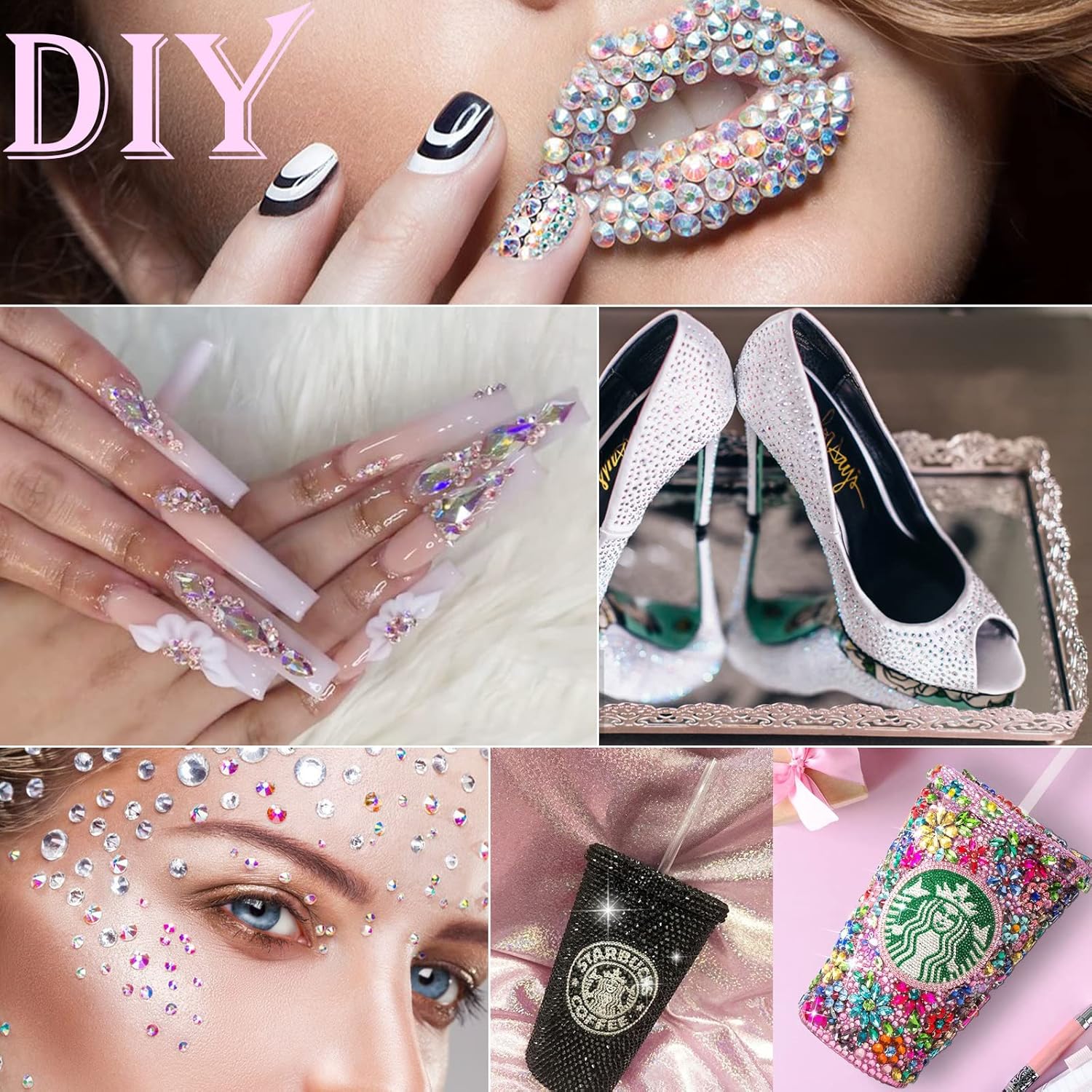 Canvalite 2784Pcs Flat Back Gems, Rhinestones with 5Pcs Jewelry Glues, Pick Up Tweezers and Rhinestones Picker Dotting Pen, Nail Art Tools for Nails, Clothes, Face, Craft-Velvo Beauty