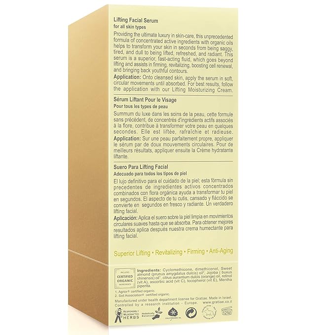 Gratiae organic lifting facial serum, Vitamin C serum, skin care, vitamin E oil, retinol, anti aging serum, face moisturizer, vitamin C serum for face, 1.7 Fl.oz-Velvo Beauty