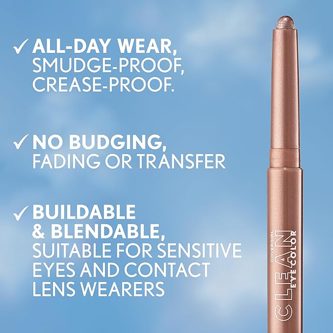 Covergirl Clean Eye Color, Icy Frost, Eyeshadow Sticks, Ultra Creamy Formula, Lightweight, Buildable Formula, Lasts All Day, Smudge-Proof, 0.05oz-Velvo Beauty