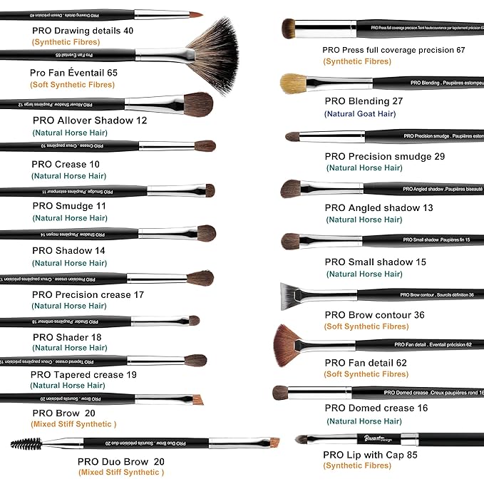 Bueart Design 36Pcs PRO Grade Natural Goat Hair Pony Bristles Makeup Brushes Set with Super Holder Professional-Grade Precision & Luxury Brush for beauty enthusiasts&professionals Makeup Artist-Velvo Beauty