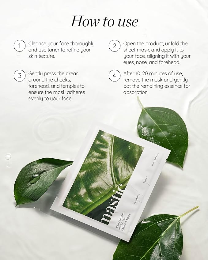 MASTINA White Mastic Face Mask (Heartleaf Calming, 4 pc) Premium Korean Skin Care for Soothing & Deep Moisturization. Sensitive Tired Skin White Mastic Cica Vegan Sheet Masks-Velvo Beauty