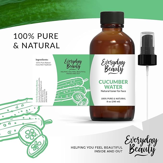 Cucumber Hydrosol Facial Toner - All Natural Hydrating Spray Mist for Face and Hair - 100% All Natural Cucumber Water Hydrosol 8oz with Fine Mist Cap-Velvo Beauty