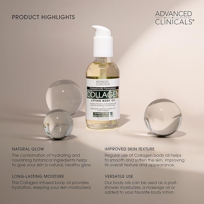 Advanced Clinicals Unscented Collagen Cream Face Moisturizer & Body Lotion + Collagen Body Oil Skincare 2pc Set For Women & Men Helps Reduce Appearance Of Crepey Skin, Wrinkles, & Dry Skin, 2PC Set-Velvo Beauty