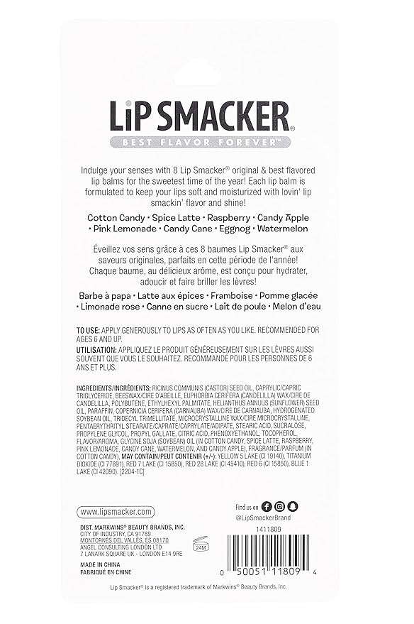 Lip Smacker Holiday Original & Best - 8 Moisturizing Lip Balms, Hydrating & Protecting, Fun Assortment - Vegan - Holiday Original & Best-Velvo Beauty