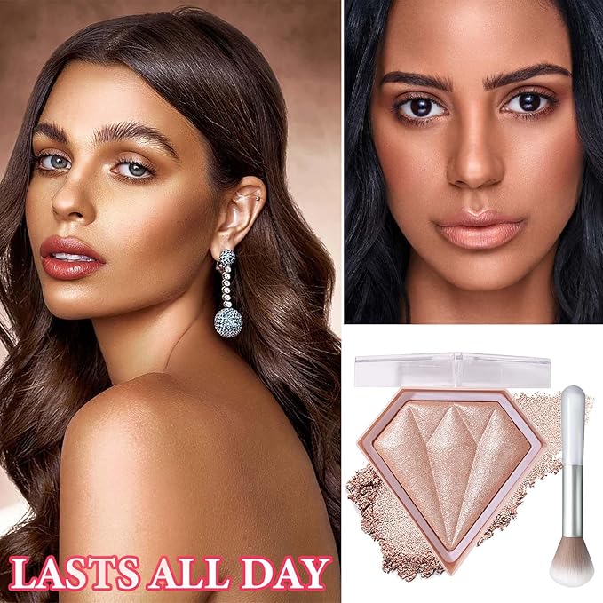 Face Glitter Blush Shimmer Waterproof Highlighter Blusher Powder,Facial Contour Corrector Long Lasting Glitter Illuminator Highlighter Palette Shimmer Highlight Makeup Palette(04#)-Velvo Beauty