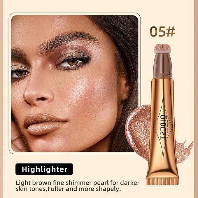 MEICOLY Liquid Highlighter Beauty Wand,Highlight Stick with Cushion Applicator,Lightweight Super Silky Cream Face Illuminator Highlight Stick,05 Rose Gold-Velvo Beauty