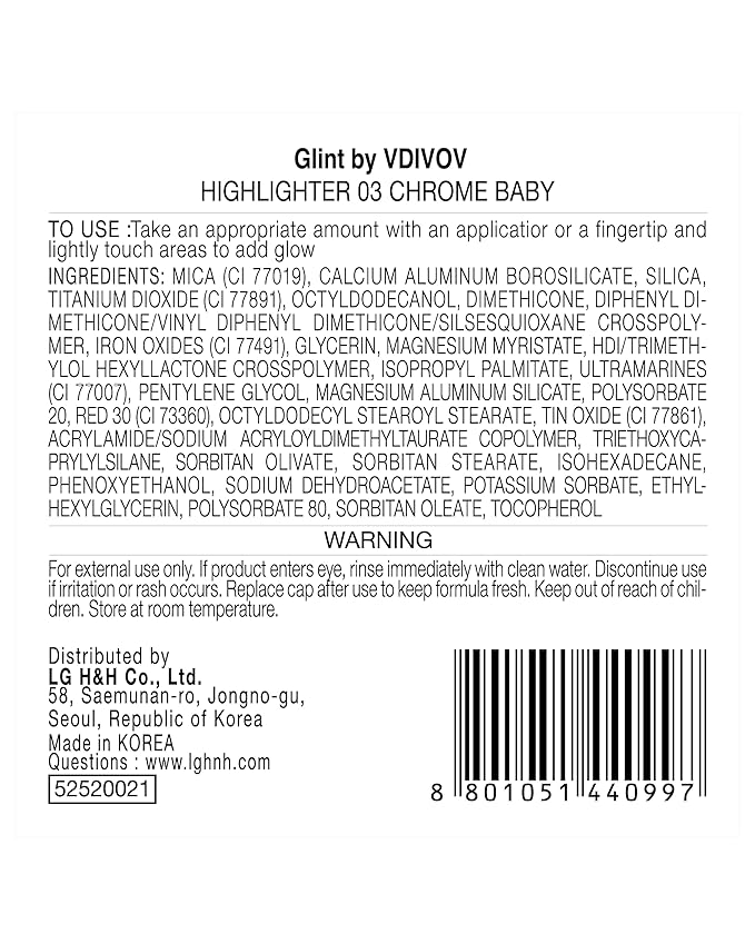 Glint Dewy Highlighter (Chrome Baby, 0.08oz) - Luminous Glow, Infused with Micropearls, Shiny Illuminator. Rich Pigment & Silky Touch, Korean Makeup.-Velvo Beauty