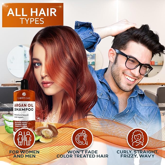Argan Oil Shampoo - Sulfate Free with No Parabens - Moroccan Botanicals for Women and Men - Professional Moisturizing, Anti Frizz, Hydrating Solution for Dry, Wavy, Curly and Color Treated Hair-Velvo Beauty
