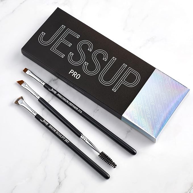 Jessup Eyebrow Makeup Brush Set Professional, Precision Define Sculpt, Flat Angled Spoolie Brushes, Cruelty-Free Synthetic Bristles 3PCS, T326-Velvo Beauty