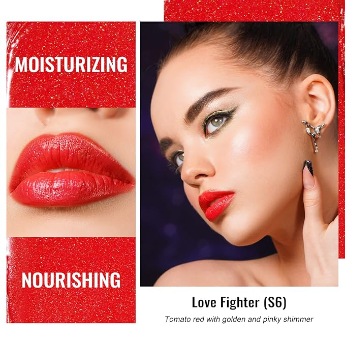 Oulac Moisture Shine Red Lipstick for Women, 2 in 1 Shimmer Lipstick & Lip Balm, Hydrated Juicy and Glossy Lip Color for Dry, Cracked and Chapped Lips, Vegan 2.2g/0.07oz (S06)-Velvo Beauty