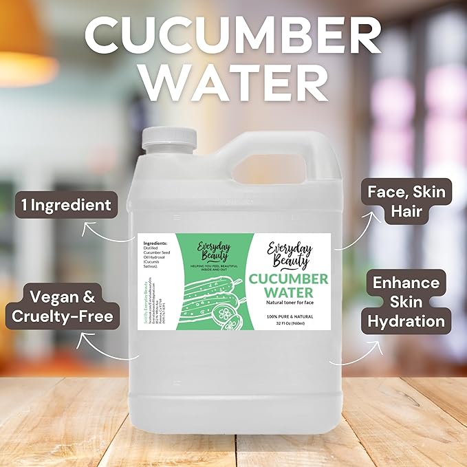 Cucumber Hydrosol Bulk - 32 oz All Natural Hydrating Spray Mist for Face and Hair - 100% All Natural Cucumber Water-Velvo Beauty