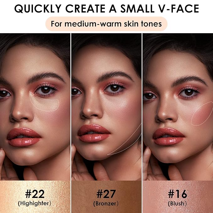 FOCALLURE 3 Pcs Cream Contour Sticks,Shades with Highlighter & Bronzer & Blush,Non-greasy Long-wear Face Contouring Pen,Easy to Sculpt the Face and Create a Lightweight Finishing Makeup,MEDIUM-WARM-Velvo Beauty