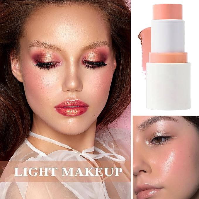 Cream Blush Stick with Brush and Makeup Sponge,Waterproof Multi Cream Makeup Stick,Lightweight,Long-lasting,2 in 1 Multi Blush for Cheeks & Lip Tint & Eyeshadow I-Velvo Beauty