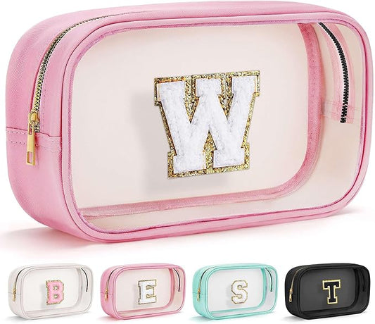 YOOLIFE Travel Makeup Bag Toiletry Bag for Women, Clear Make up Bag PVC Cosmetic Bag Pink Preppy Stuff Travel Accessories Makeup Pouch Birthday Gifts for Women Teacher Mother Wife Girlfriend Gifts W-Velvo Beauty