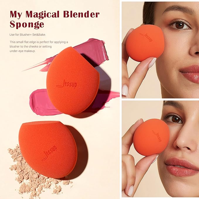 Jessup Makeup Brushes Set with Makeup Sponge, 7pcs Double Sided Makeup Brushes for Foundation Concealer Blush Eyeshadow Contour Bronzer Powder Blending Eyebrow Eyeliner with Gift Box, T506-Velvo Beauty