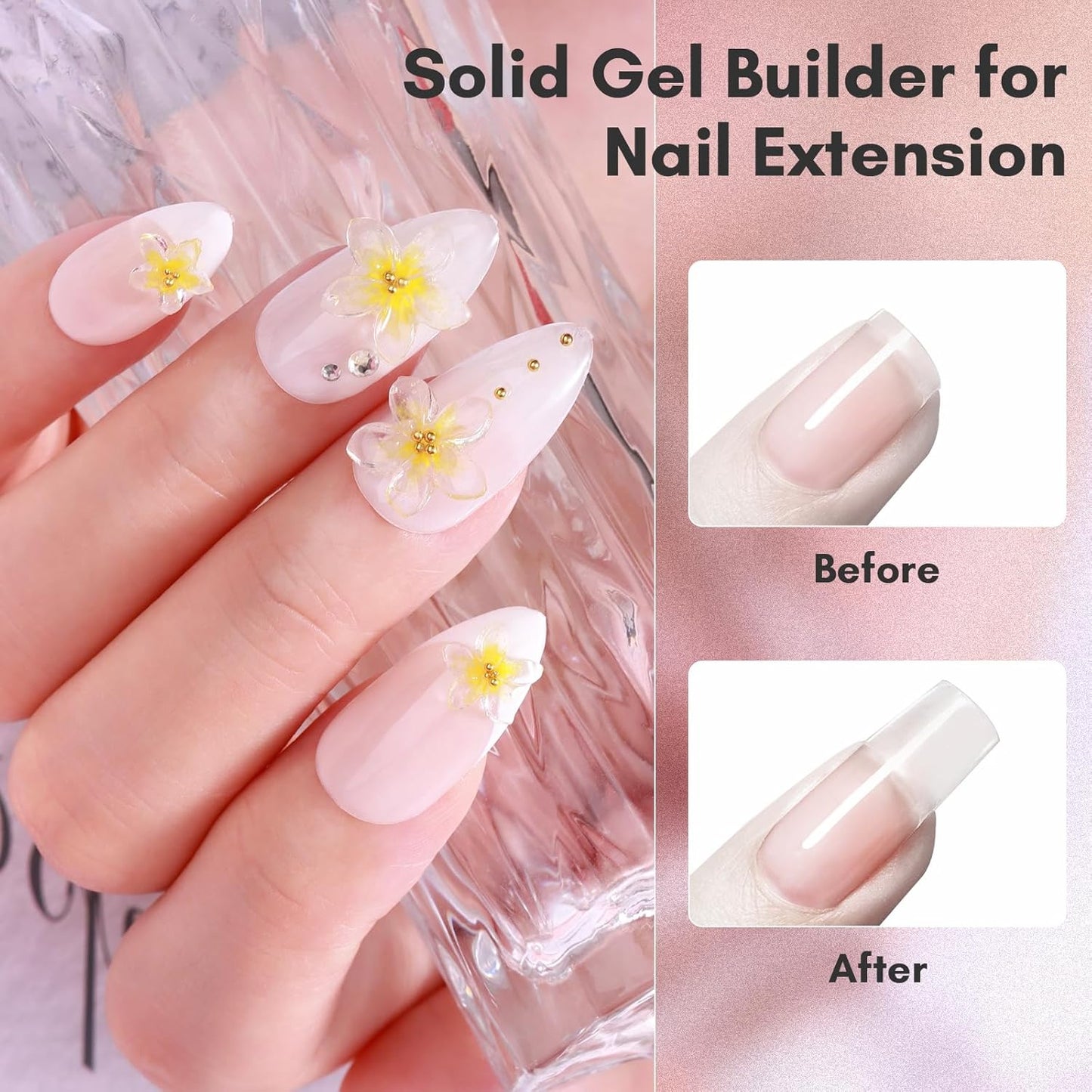Makartt 3D Gel Nail Art: 4 in 1 Clear Solid Gel Builder for Extension UV Nail Glue for Acrylic Nails Rhinestones 3d Sculpting Gels Hard Gels for Nails UV/LED Nails Lamp Required 15ML 2 Bottles-Velvo Beauty