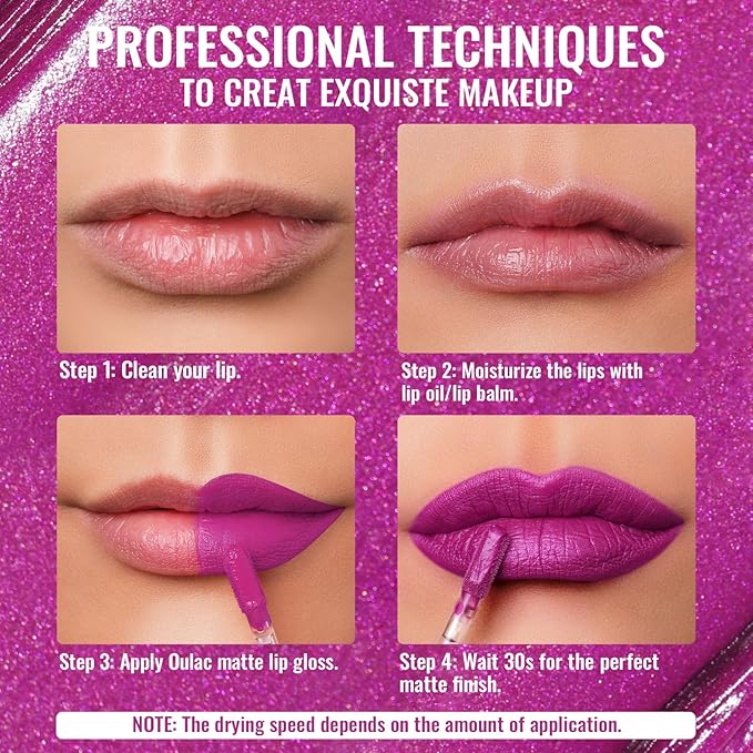 Oulac Matte Liquid Purple Lipstick for Women, Fuchsia Long lasting Lip Stain, Waterproof Highly Pigmented Creamy Formula Lipstick with Vitamin E, Vegan & Cruelty-Free, 4.5ml (MS02)-Velvo Beauty