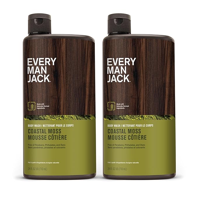 Every Man Jack Nourishing Coastal Moss Mens Body Wash for All Skin Types - Naturally Derived Ingredients - Cleanse and Hydrate Skin with Coconut and Glycerin - 24oz 2 Bottles-Velvo Beauty