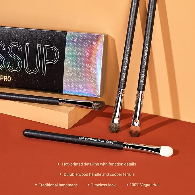 Jessup Eyeshadow Brush Set 12pcs Eye Makeup Brushes Set Professional Premium Sythetic Eye Shadow Blending Smoky Shader Concealer Brush Black T339-Velvo Beauty