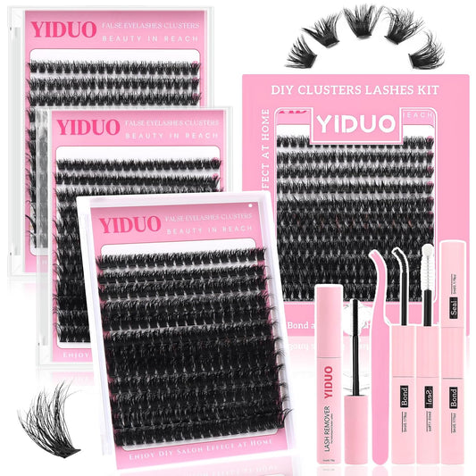 D Curl Volume Fake Eyelashes Lashes Cluster Kit Wispy Faux Mink Lashes 696Pcs Bulk Packs, DIY Individual Eyelash Extensions Wholesale Combo Pack with Glue|Tweezers|Removers-Velvo Beauty