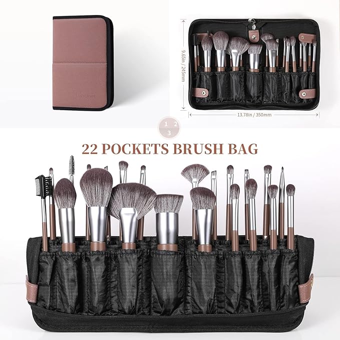 DUcare Professional Makeup Brush Set 22Pcs with Travel Case Synthetic Kabuki Foundation Brush, Face Powder Brush, Blush Brush, Concealer Brush, Eyeshadow Brushes-Velvo Beauty