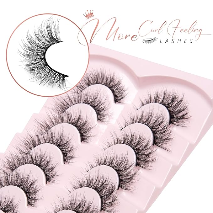 Fake Lashes Natural Wispy Lashes Airy Volume Faux Mink Lashes Fluffy Long False Eye Lashes Sets Pack 18MM Reusable Eyelashes A05-Velvo Beauty